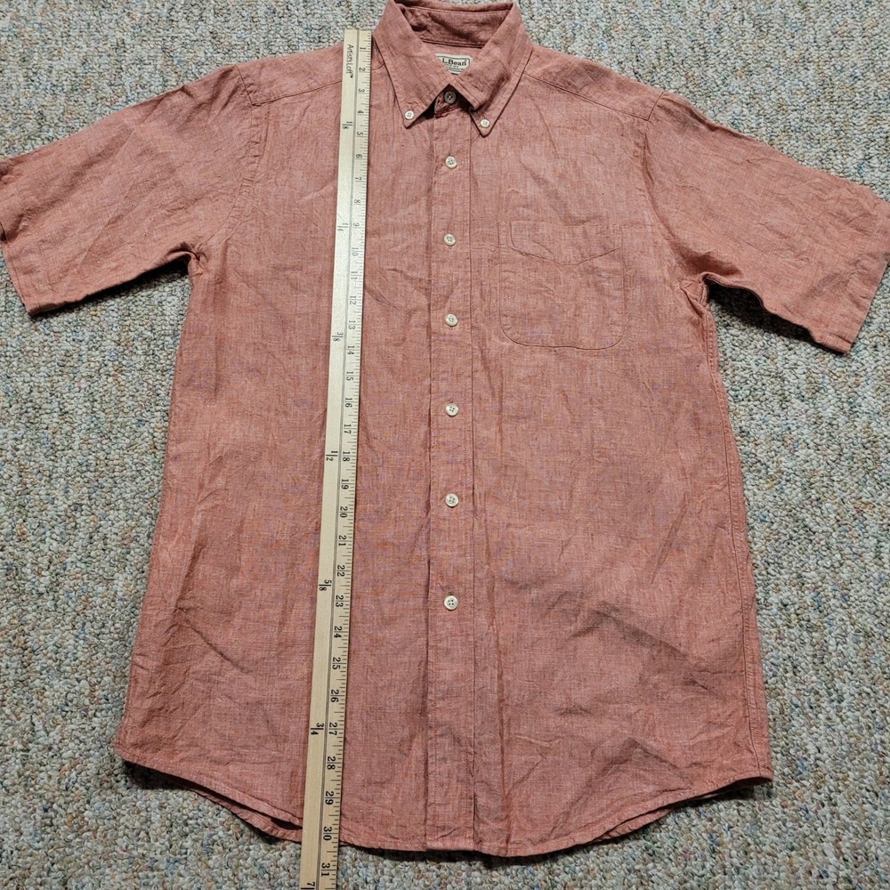 LL Bean Shirt Mens Small Red Linen Short Sleeve Button Down 0VV84 Outdoors - Picture 5 of 11